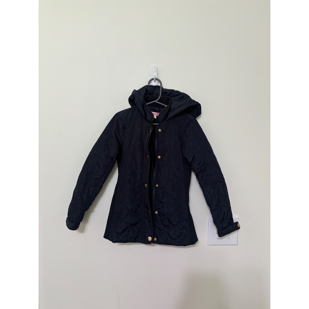 Ci Sono Quilted Puffer Jacket Hooded Gold‎ Button Navy Blue Girl's Size 5